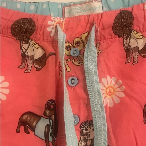 PJ Salvage Puppy pink Flowers Woof Stock pajama pants Pj L hippy groovy - Picture 3 of 6